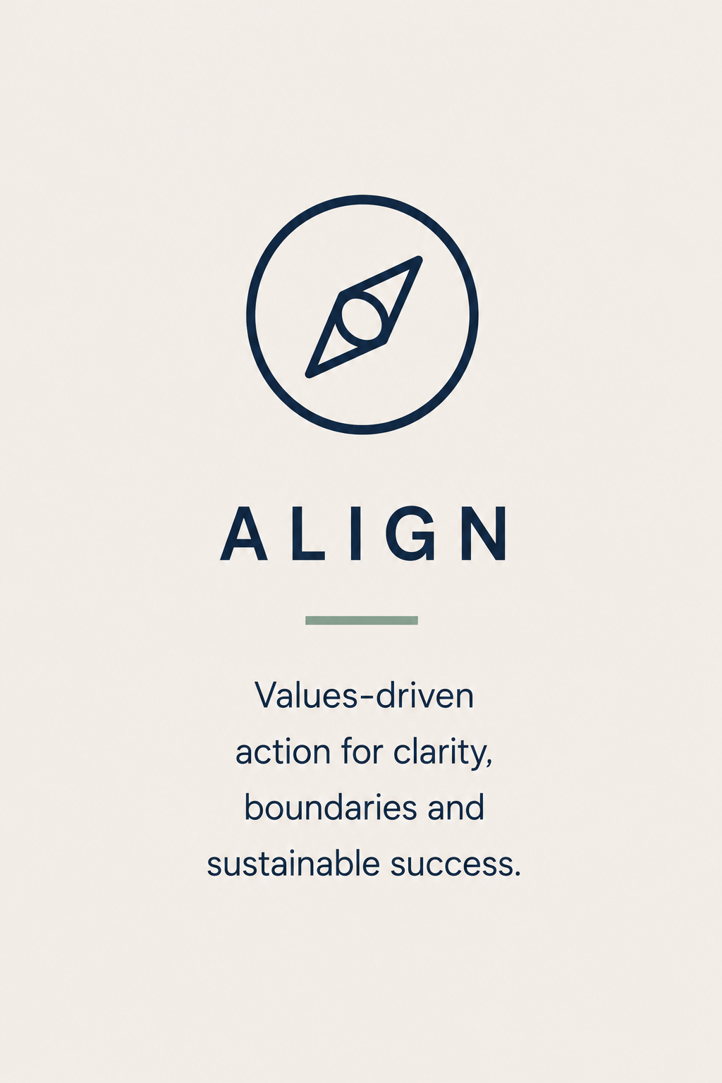 Graphic with a compass icon above the word 'ALIGN' and the phrase 'Values-driven action for clarity, boundaries and sustainable success'.