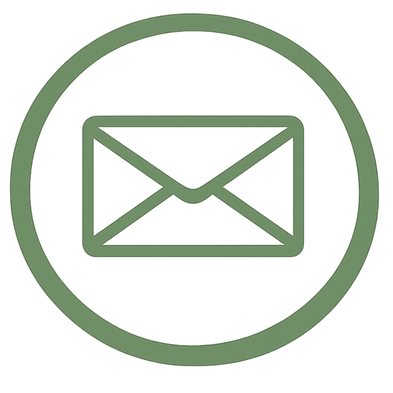 Green email icon enclosed in a circular border.
