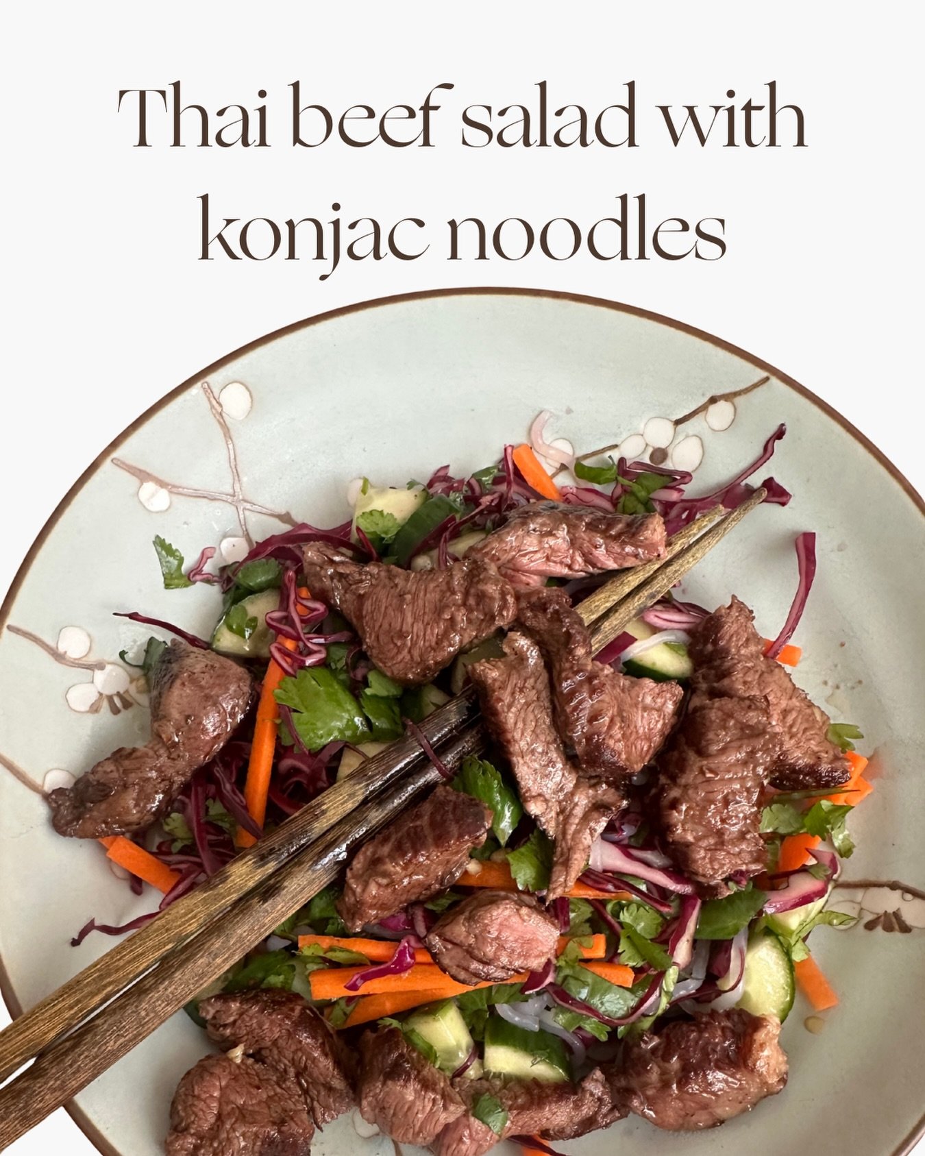 A gut loving spin on Thai Beef Salad 

Ingredients:
- Konjac noodles - wonderful for gut health! Konjac noodles are rich in fibre, helping to increase beneficial bacteria in your microbiome. 
- Cucumber
- Carrot julienned
- Cabbage julienned
- Corian