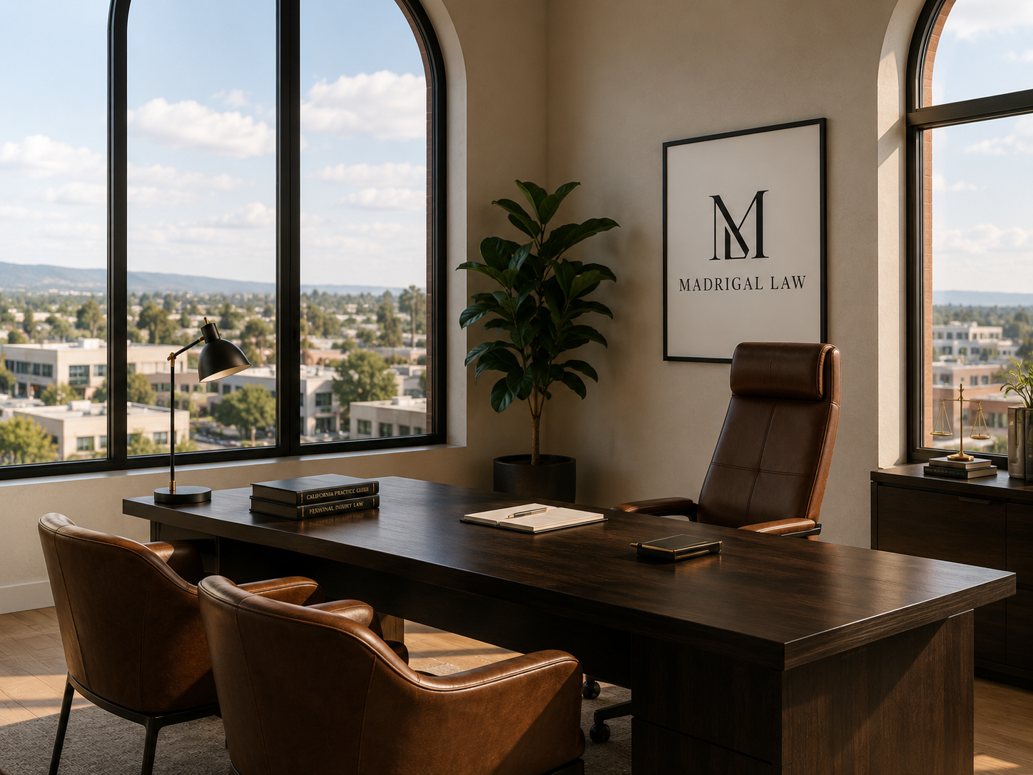 Image of office with city landscape seen through the windows