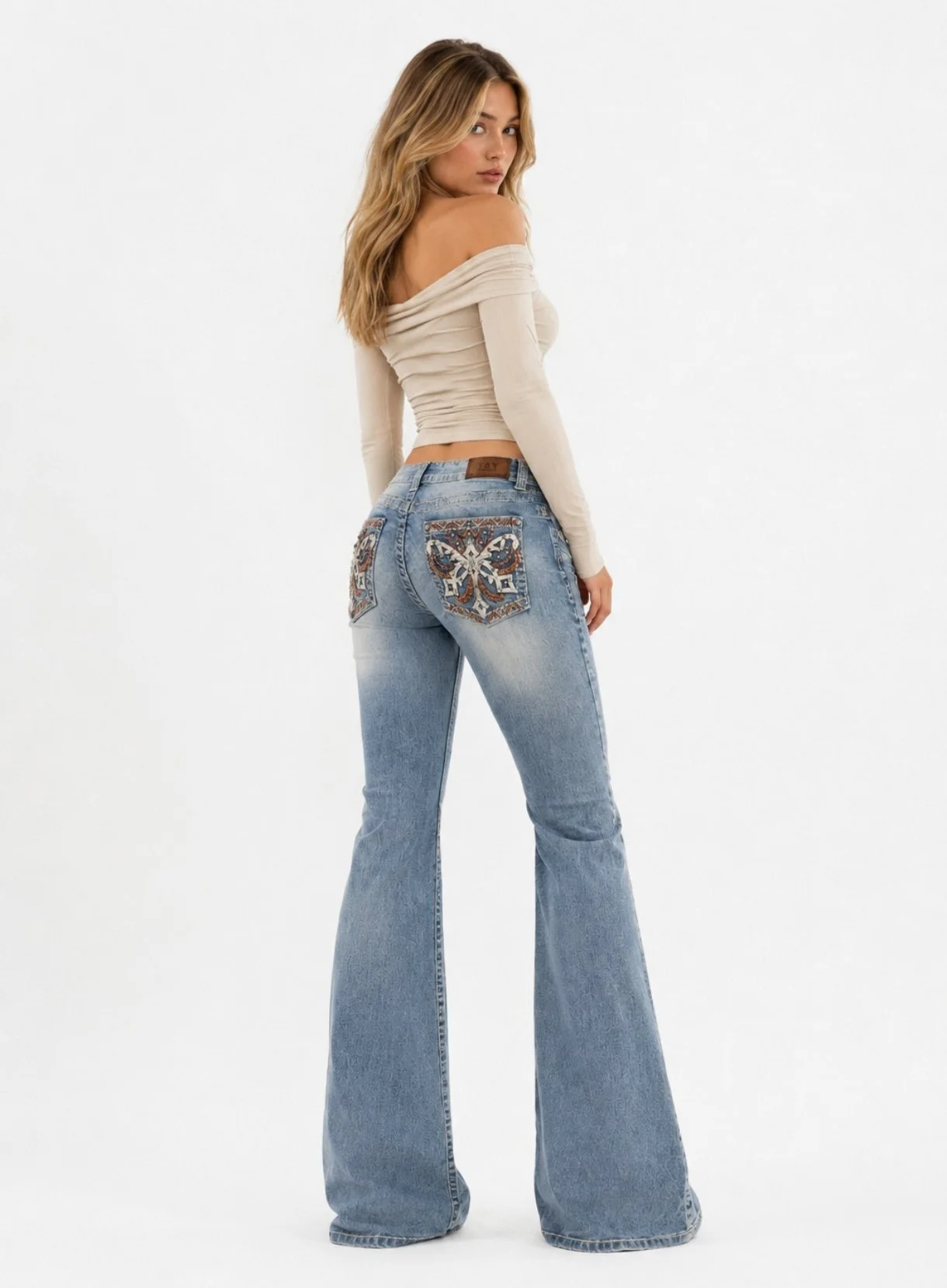 Size M Butterfly Heavy Embellished Vintage Flared Jeans