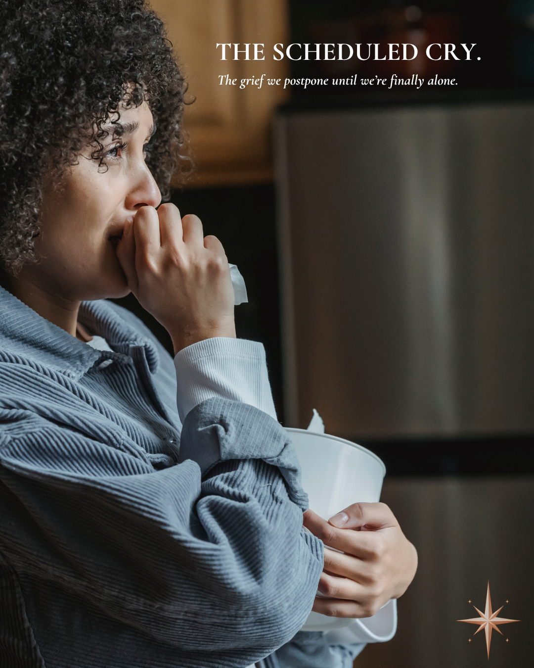 No. 1 // Scheduled Cry. Some tears don’t 
come when life falls apart. 
They come in 
brief moments when 
the responsibility 
pauses. 