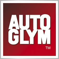 AutoGlym logo with white text on a red background.