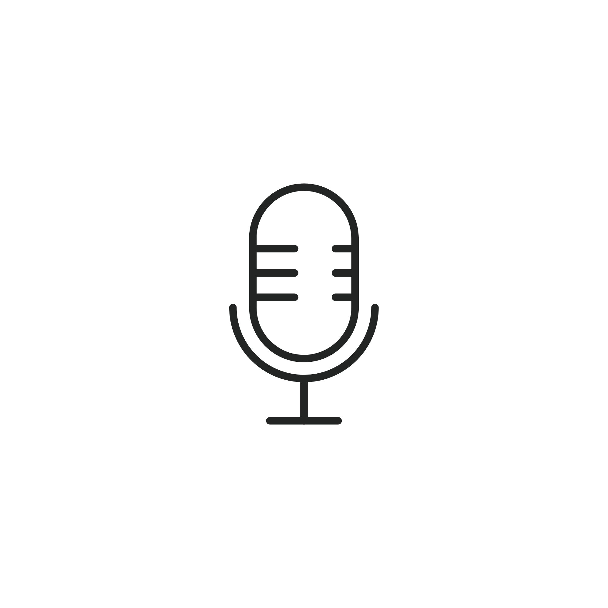 A simple line drawing of a microphone icon.