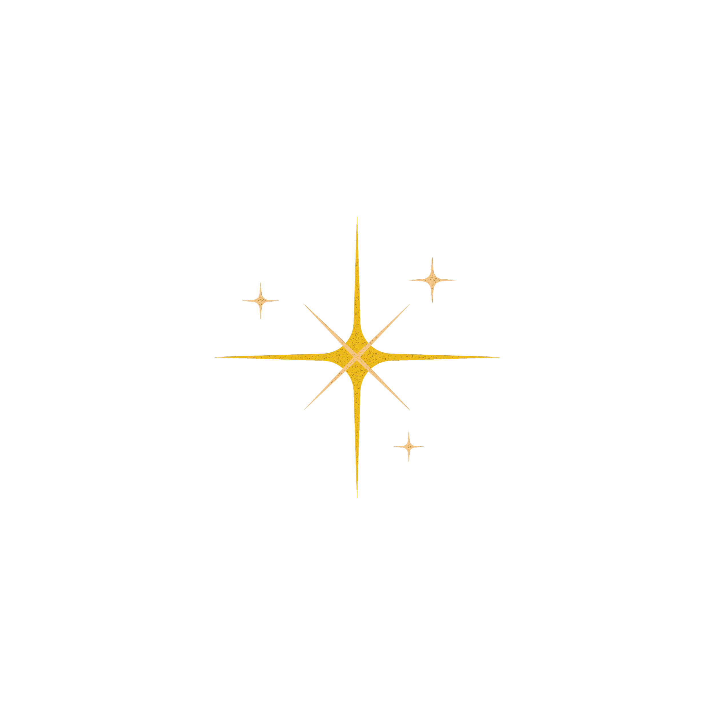 A gold-colored shooting star with smaller stars surrounding it on a black background.
