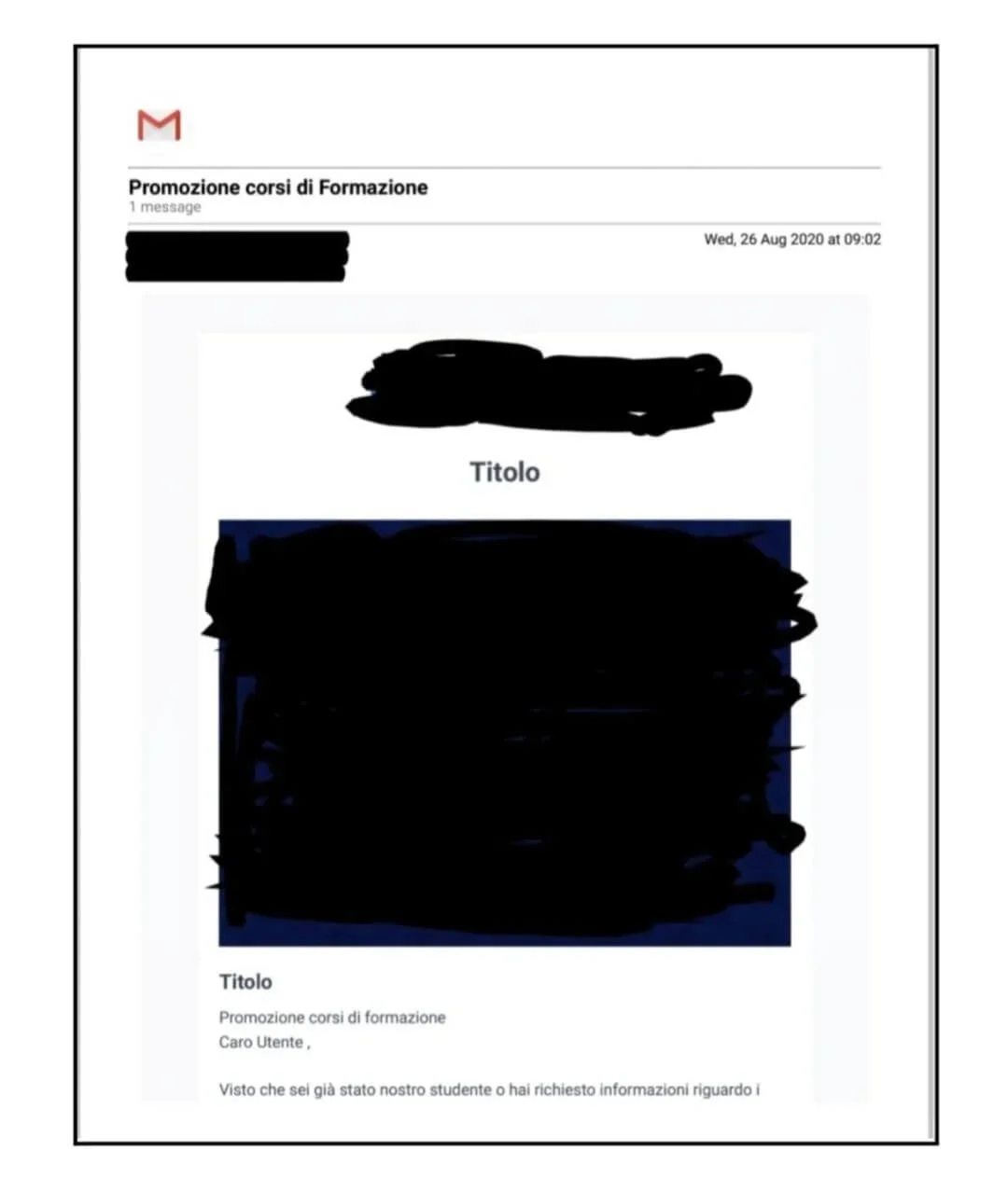 The first screenshot of a text email