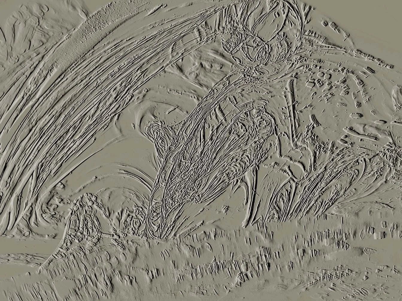 Moodcore P78 plaster relief style abstract wall art print in  khaki tones for the interior design trade.