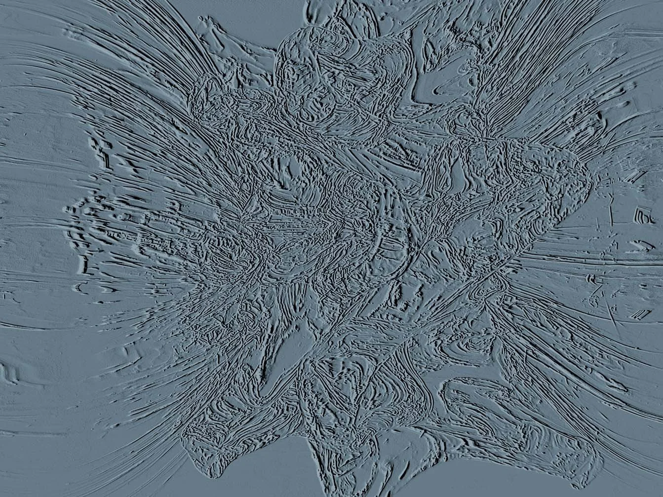Moodcore P92 relief style abstract wall art print in  slate blue tones for interior design projects.