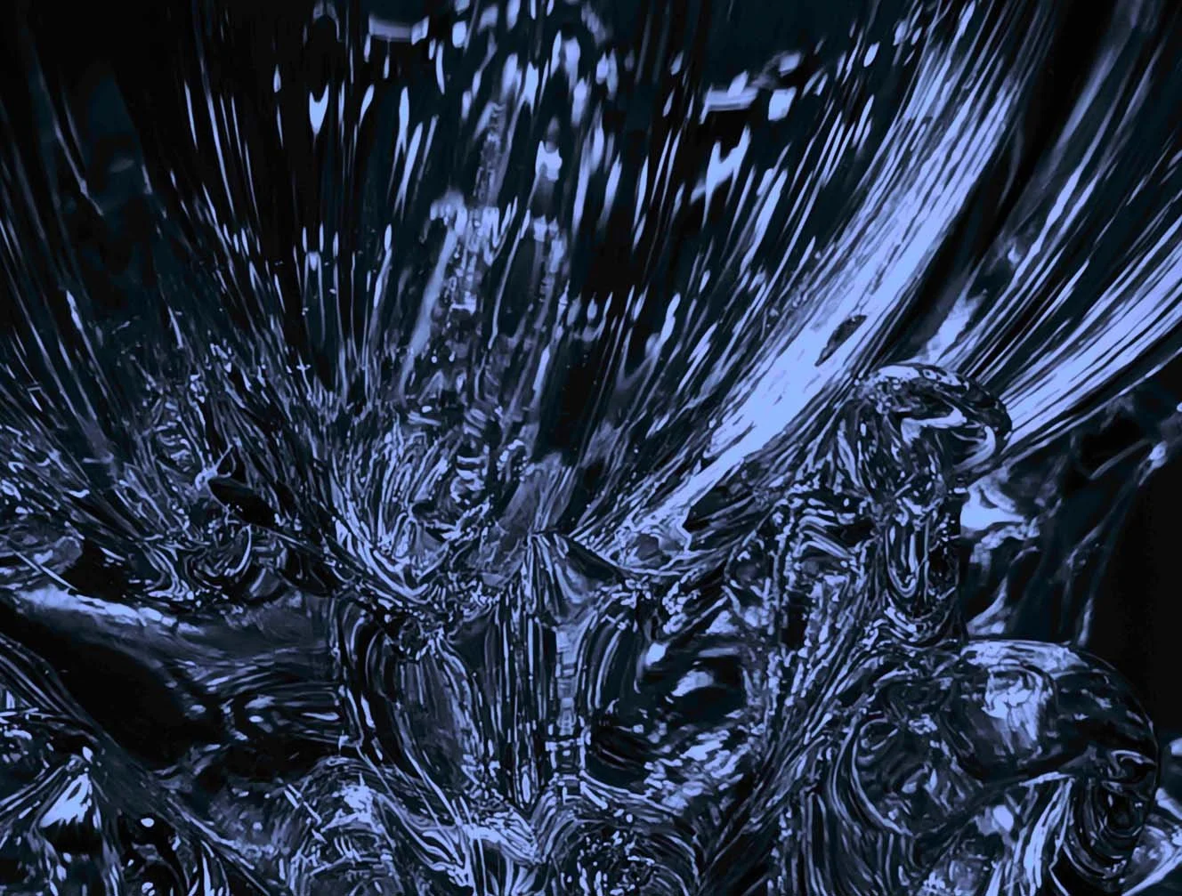 Moodcore P109 abstract glass art print in steel blue tones for interior design projects.
