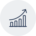 Graph showing upward trend with bars increasing in height and an arrow pointing upwards