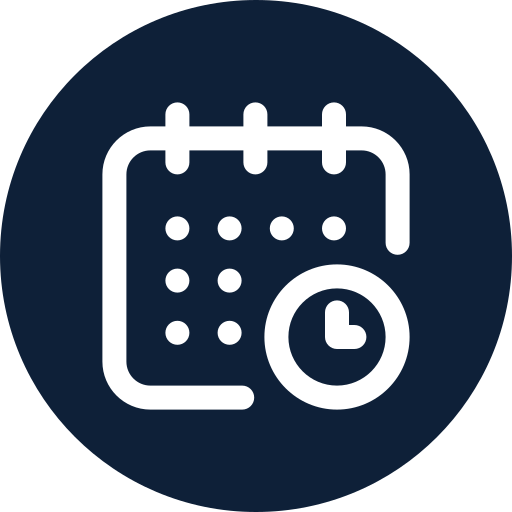 Icon of a calendar with a clock, representing scheduling or appointments.