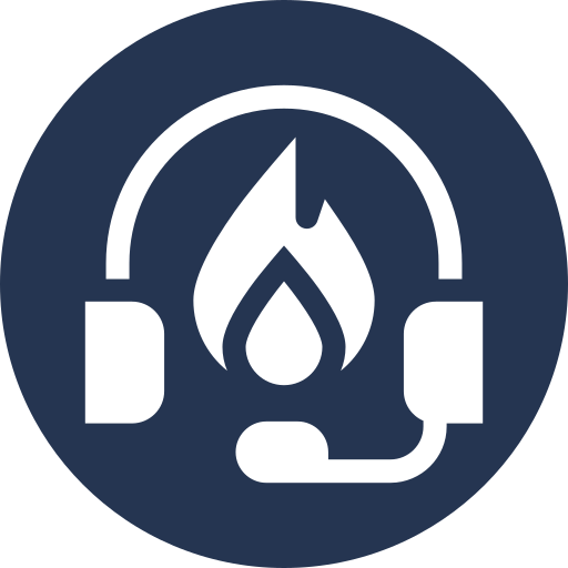Icon of a headset with a flame in the center, indicating fire safety or emergency assistance.