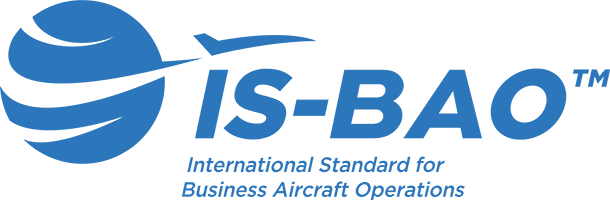 IS-BAO logo with a stylized globe and airplane, and the text 'International Standard for Business Aircraft Operations'.
