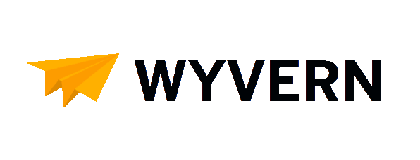 Wyvern logo with a yellow paper airplane icon and the text 'WYVERN' in black and dark blue.