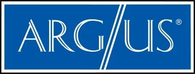 Argus logo with blue background and white text