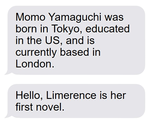 Screenshot of a chat conversation detailing the biography of Momo Yamaguchi, author of Hello, Limerence.