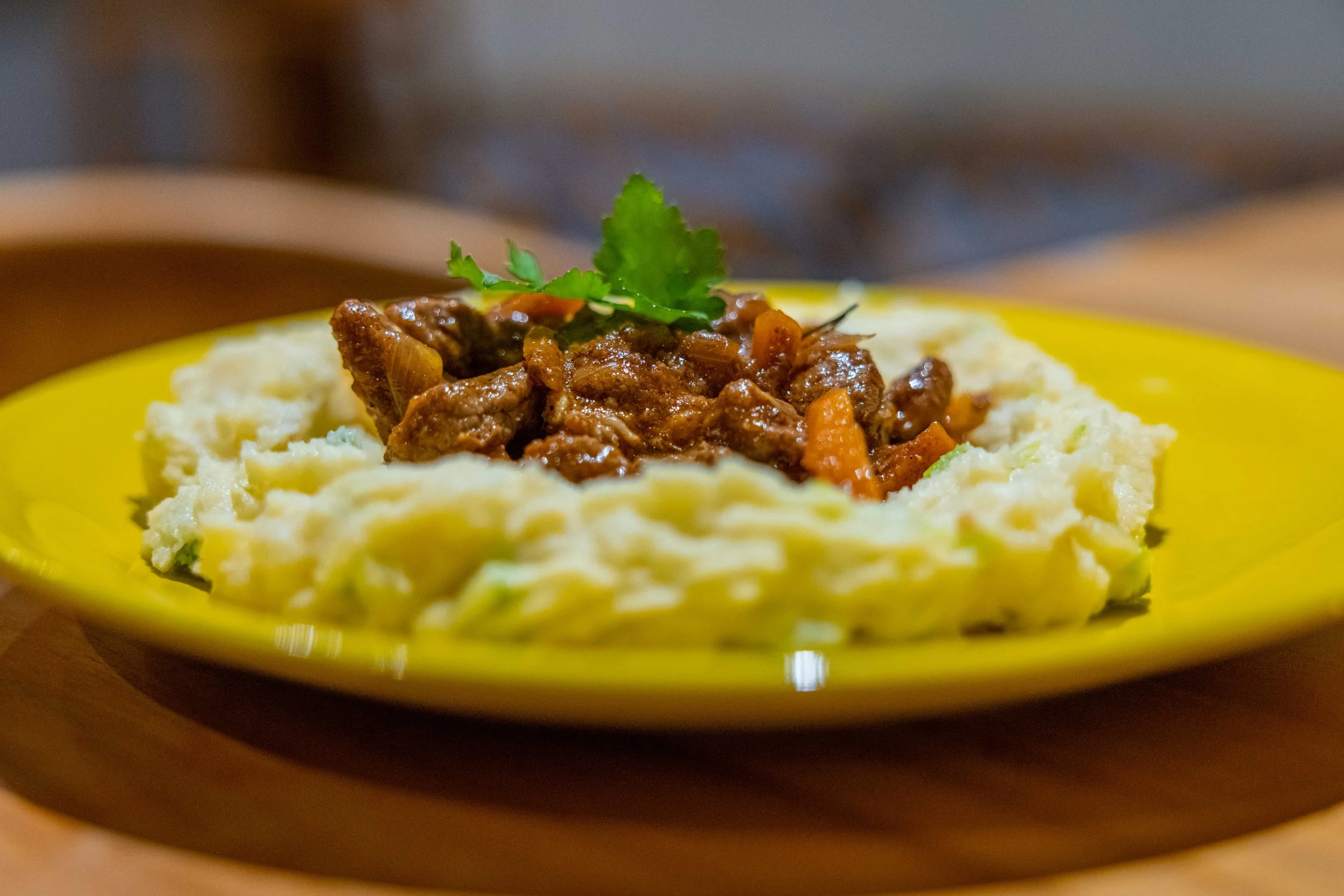 Beef Red Stew in Vegetable Garden Sauce 
and Mashed Potatoes