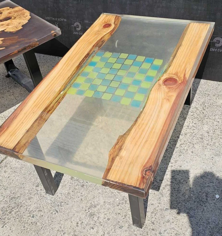 Light Up Glow-in-the-Dark River Resin Gameboard Coffee Table