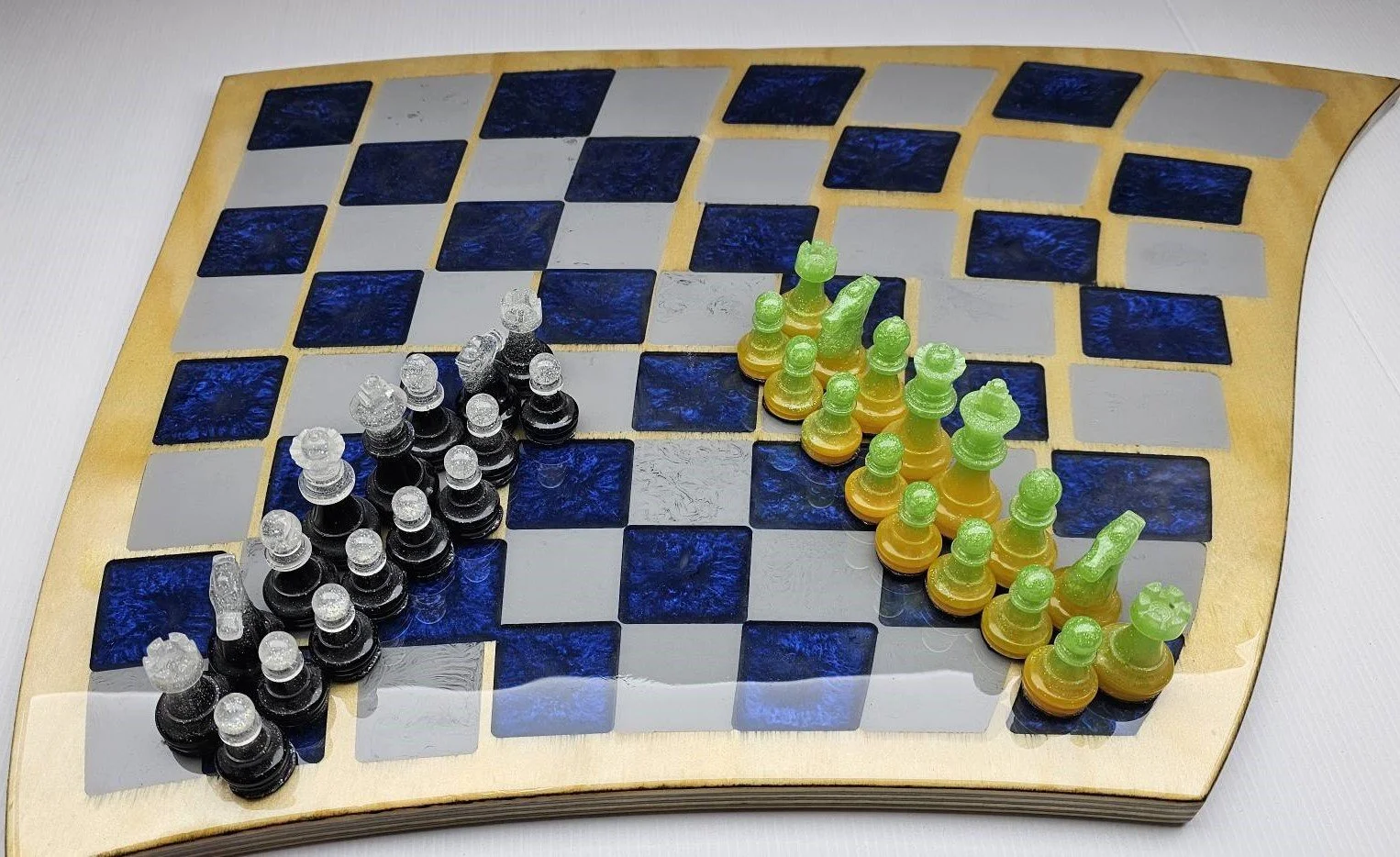 Warped Chess Board – Bold Blue & Grey