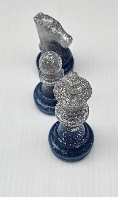Silver & Blue Chess Piece Set