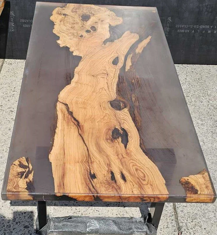 Lava Black/Red Resin Olivewood Coffee Table