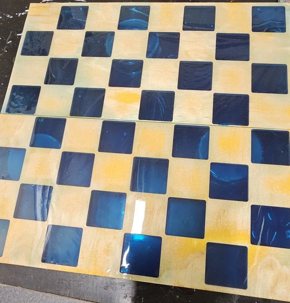 Ultra-Thin Transparent Blue Resin Chess Board