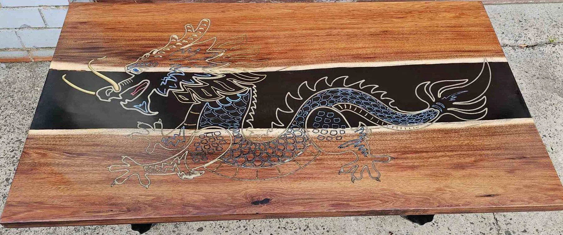 Oriental Dragon Engraved Black Resin River Table on Tasmanian Blackwood 1.jpeg