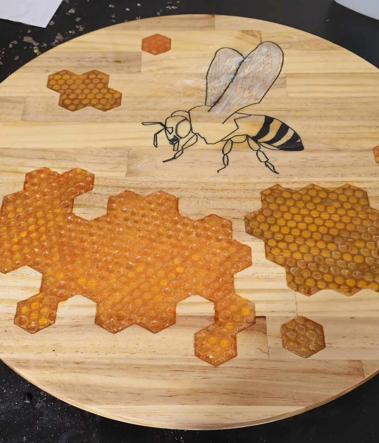 Honey Bee Round Table with Hexagon Inlay