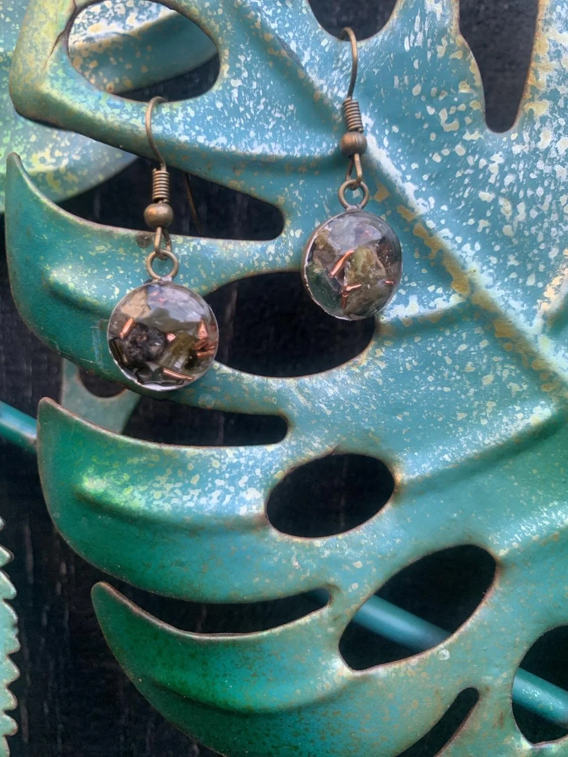 Forest Green Crystal & Copper Earrings