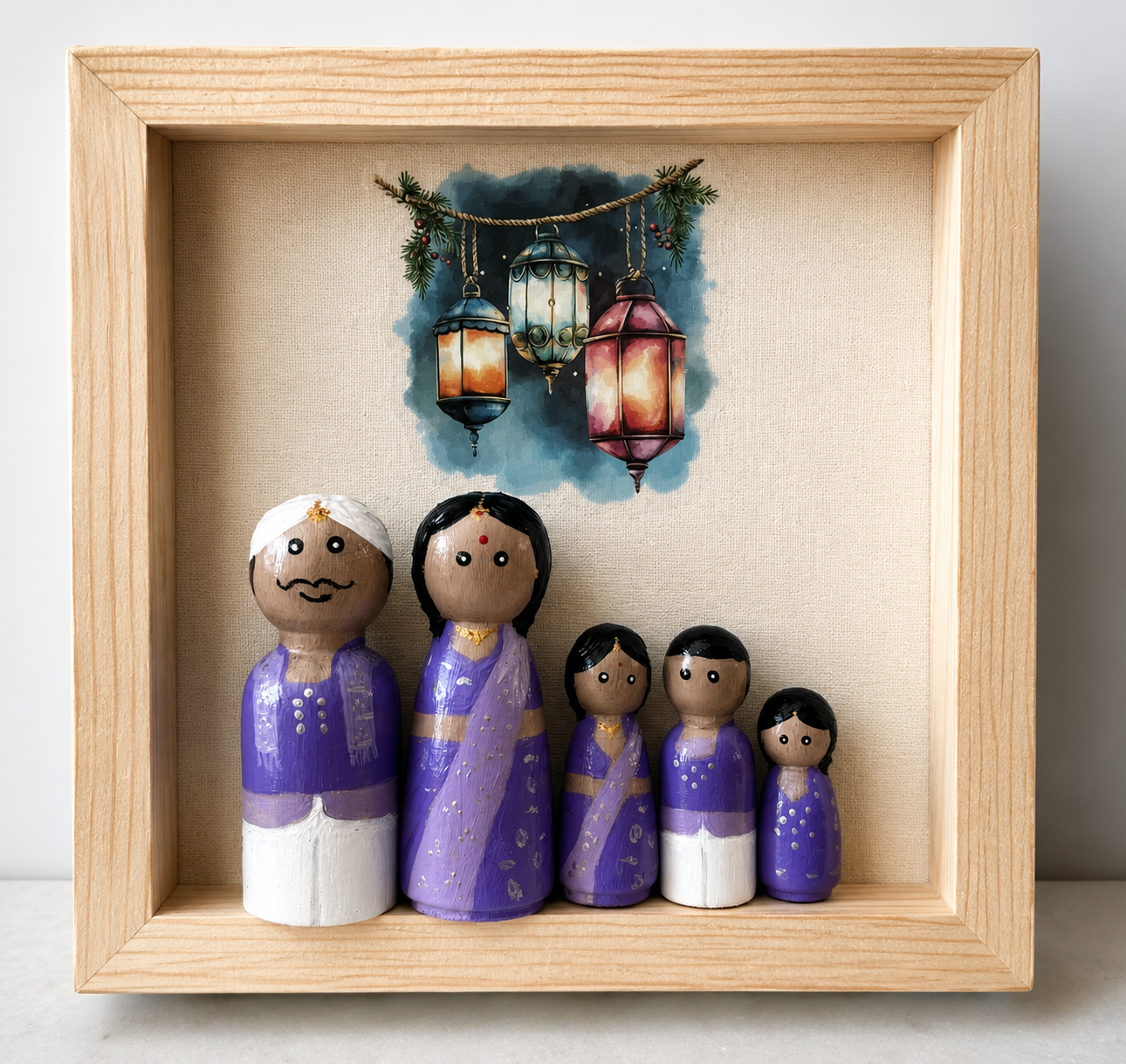Indian Peg Dolls in a Frame