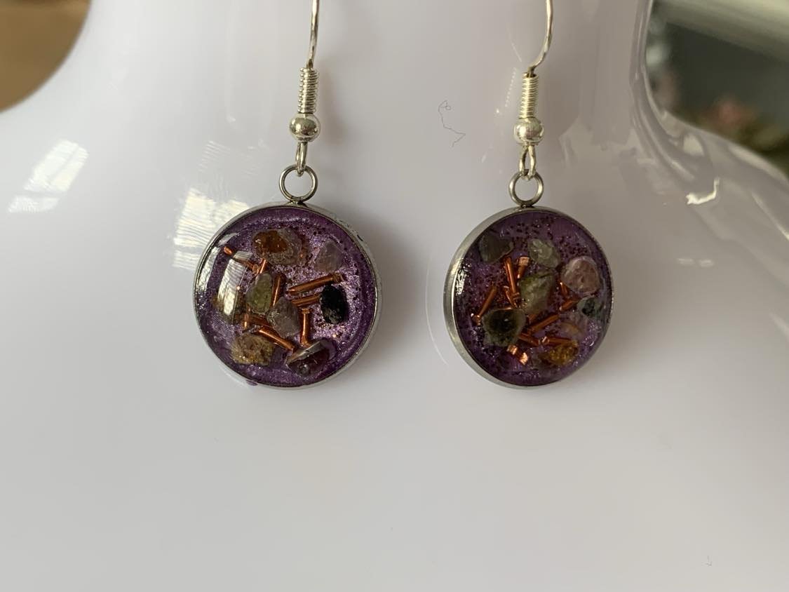 Purple Crystal & Copper Earrings