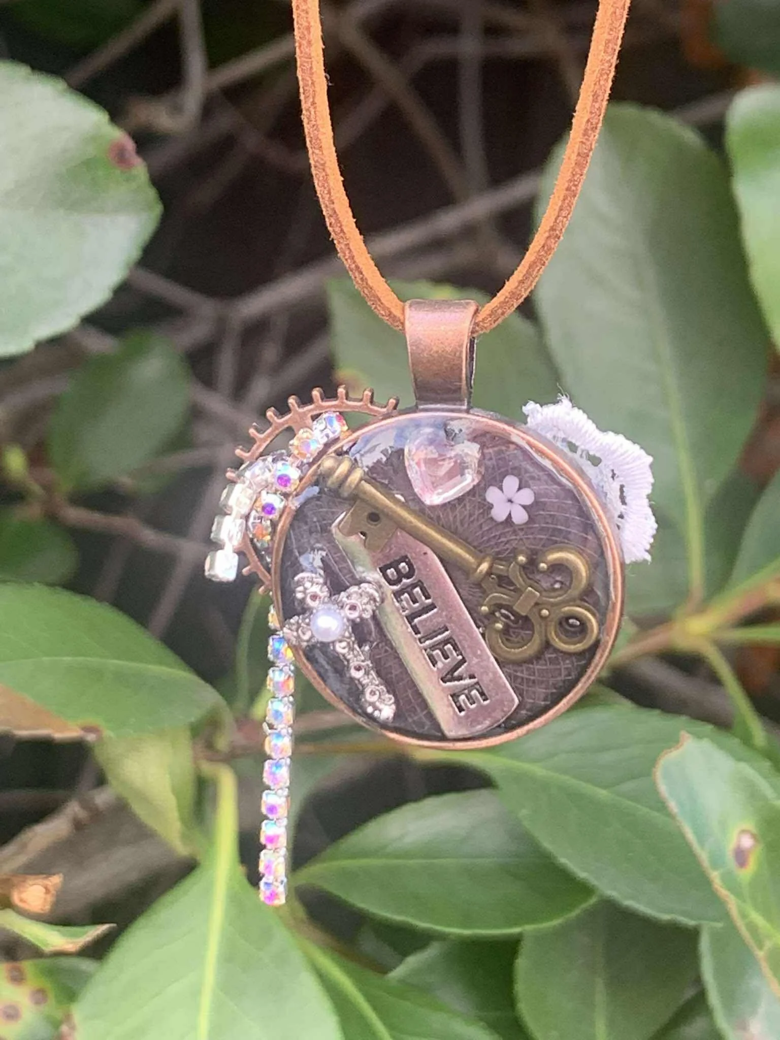 Believe Steampunk Collage Pendant