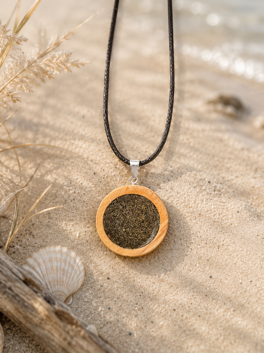 Unisex Black sand necklace from Muriwai Beach