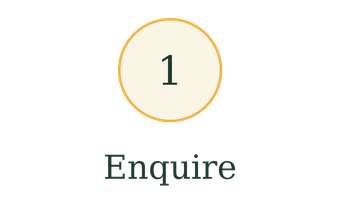 A circular badge with the number 1 inside, and the word 'Enquire' written below it.
