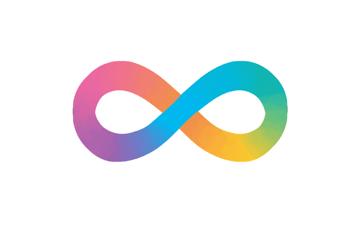 A rainbow-colored infinity symbol on a white background.