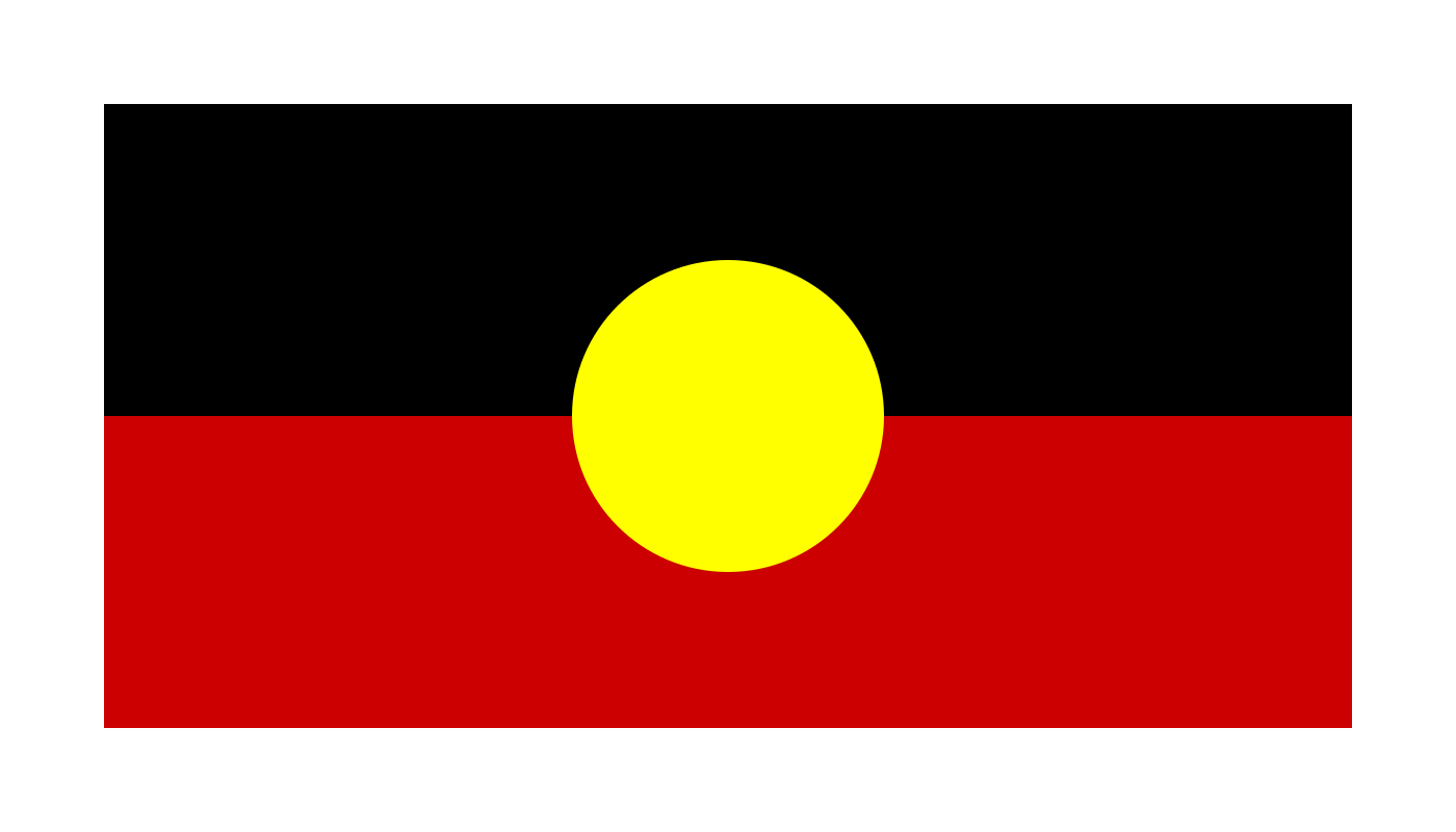 A flag with a black top half, a red bottom half, and a yellow circle in the center.