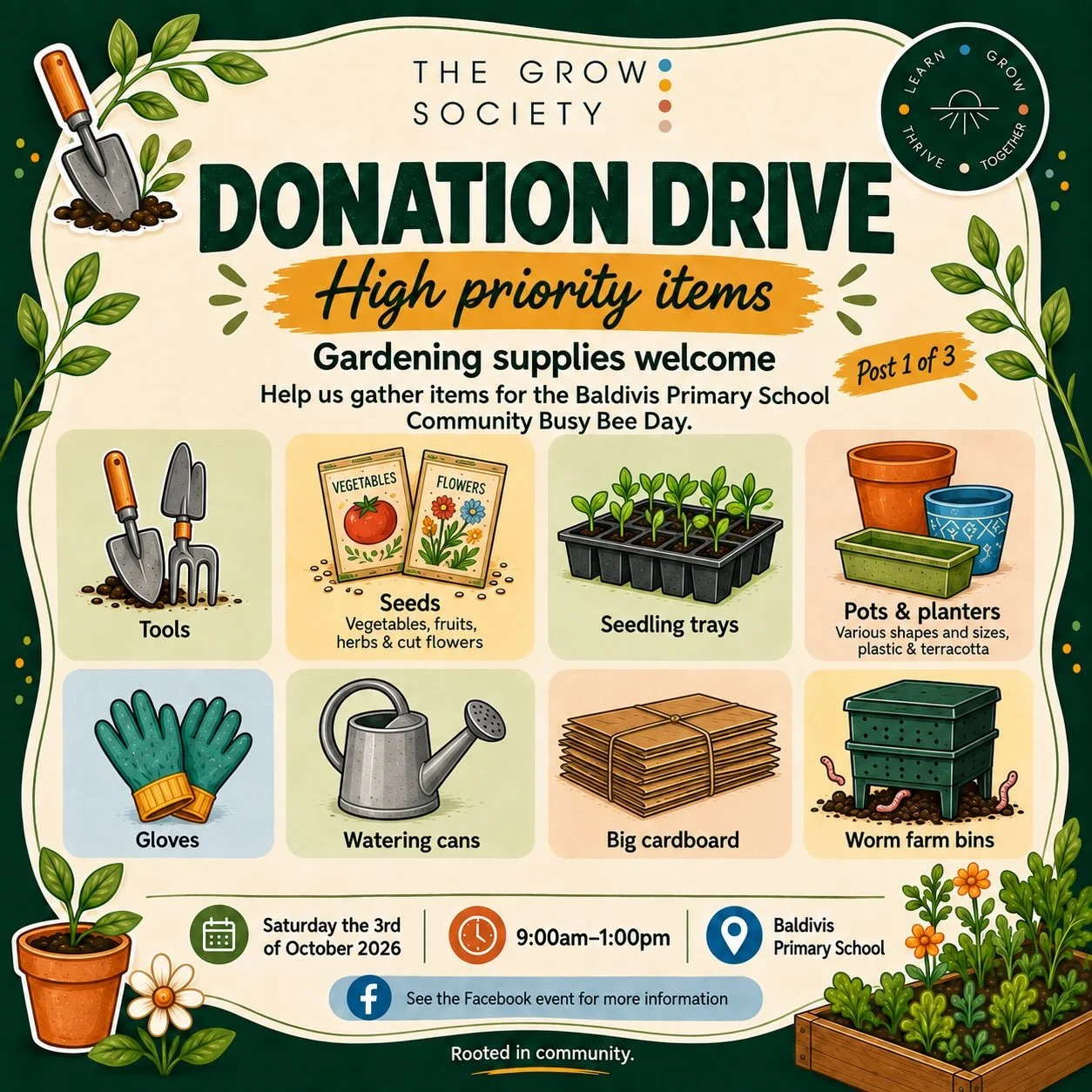 🌿 A little help can grow into something really great.

For our upcoming Community Busy Bee Day at Baldivis Primary School, we&rsquo;re collecting a range of gardening and garden-building supplies to help us refresh the space and get it ready for the