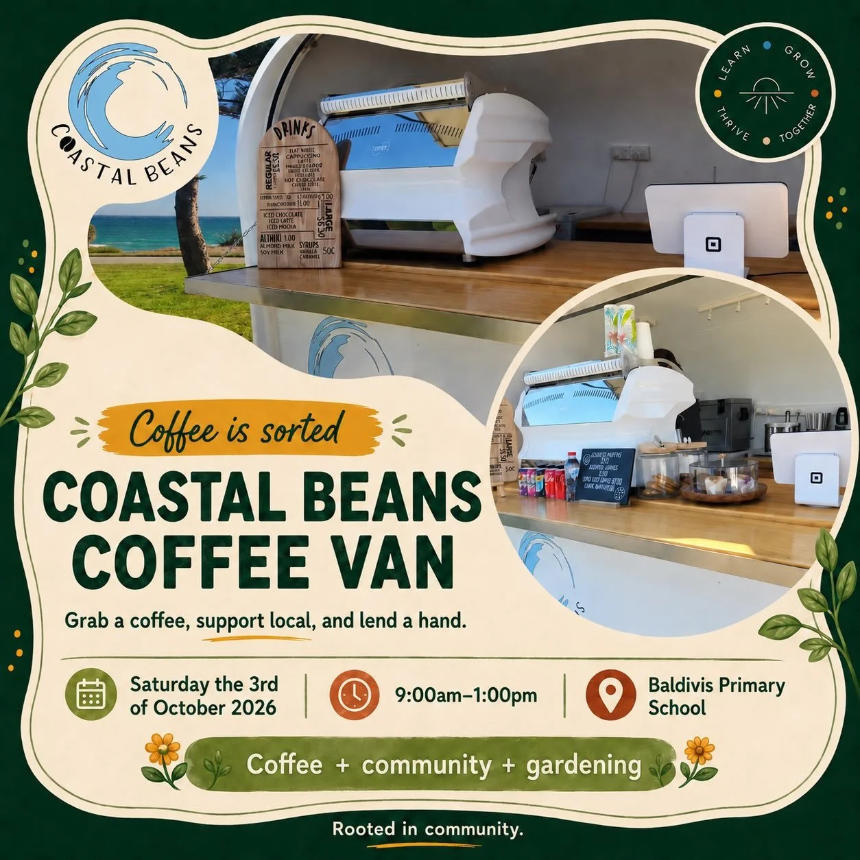 Important Busy Bee update:

COFFEE IS SORTED ☕🙌

We&rsquo;re very excited to have @coastalbeans_ Coastal Beans joining us for the Baldivis Primary School Community Busy Bee.

Because apparently gardening before coffee is an unreasonable expectation.