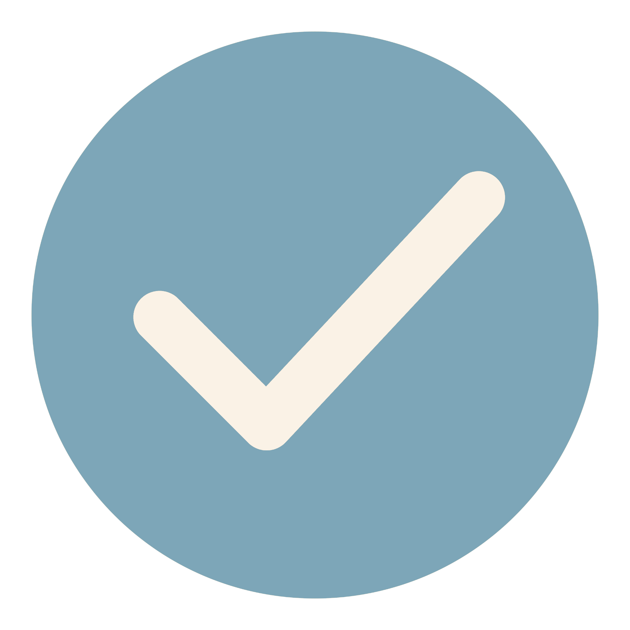A blue circular icon with a white check mark inside.