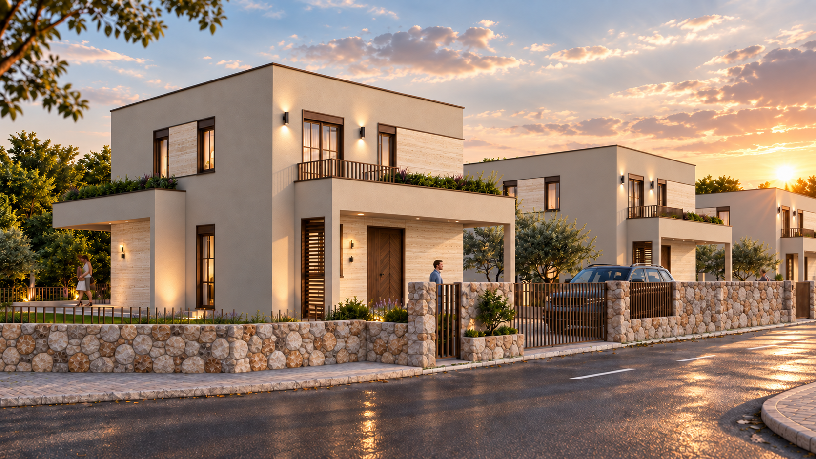 Noble Residences — glavni prikaz, travertinska fasada. Arhitektonska vizualizacija.