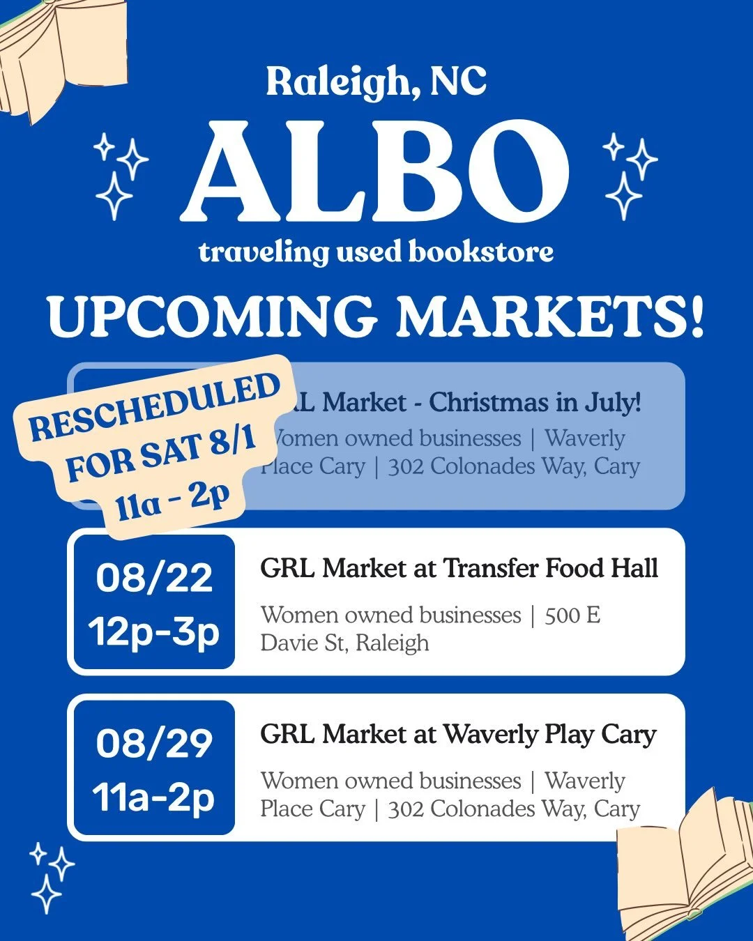 Saturdays market was cancelled due to the weather 🌧️ but we will all be out there this Saturday, August 1st! Start the month off right with some books and other items from some awesome women-owned vendors 📚❤️
