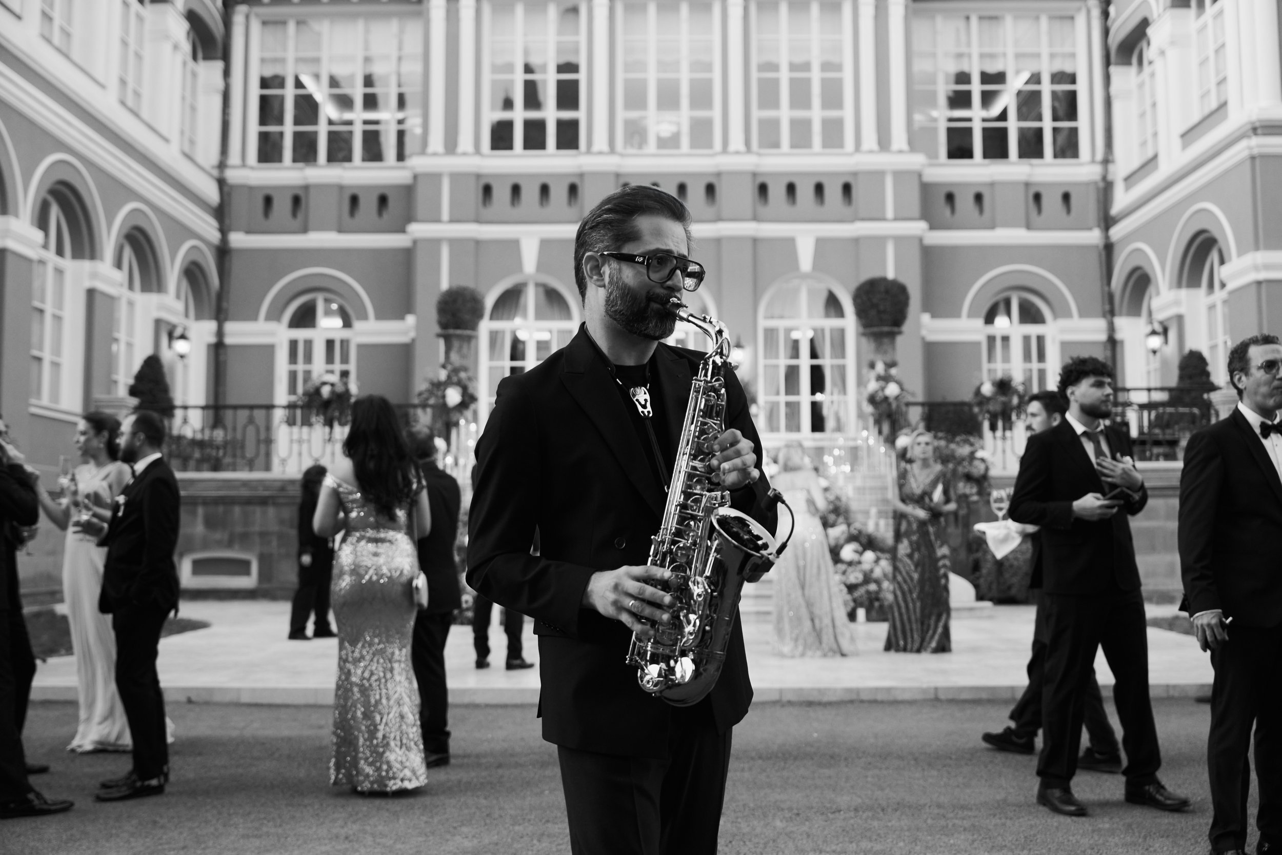 Live saxophone performance for luxury events.