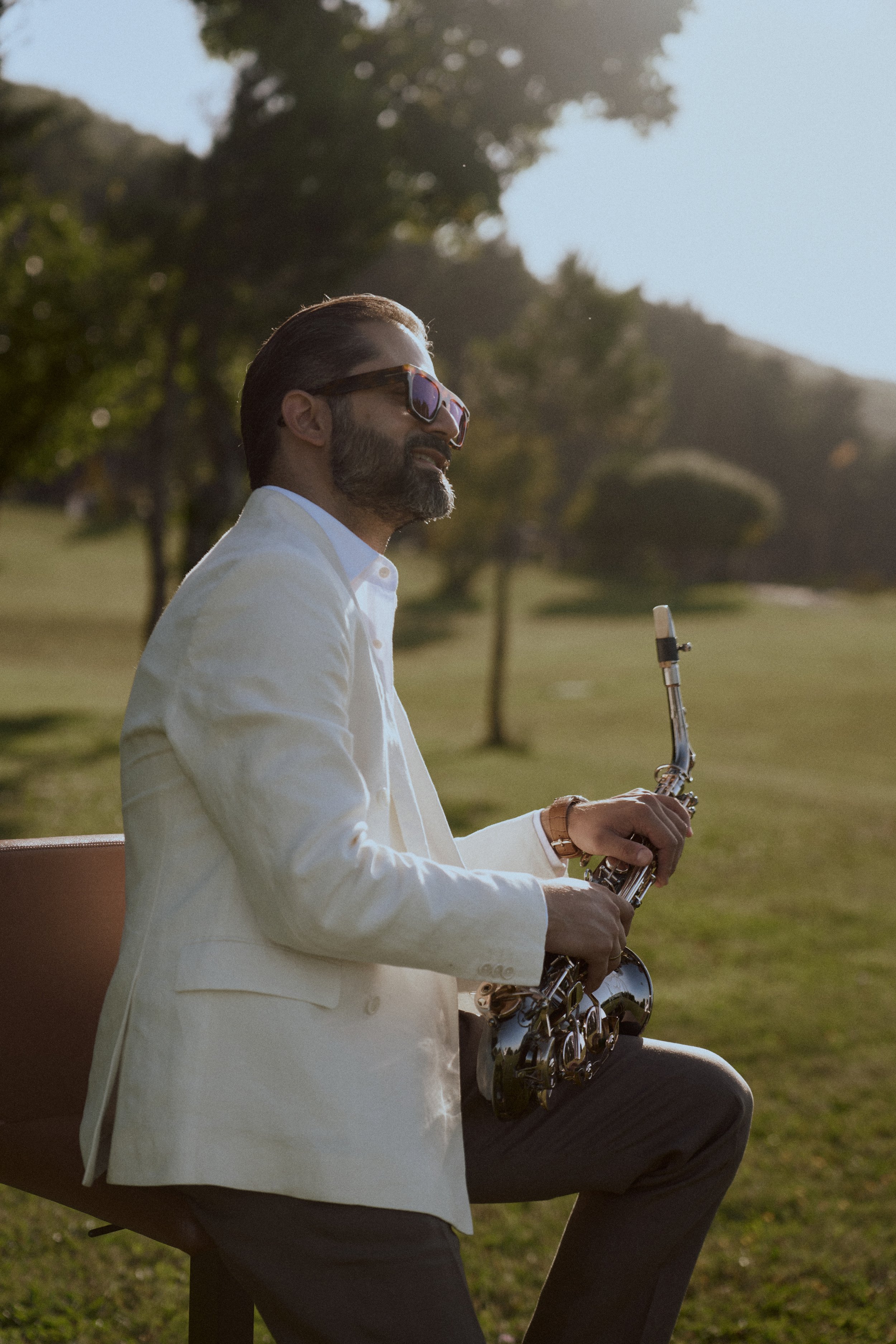 Outdoor saxophone session in Italy.