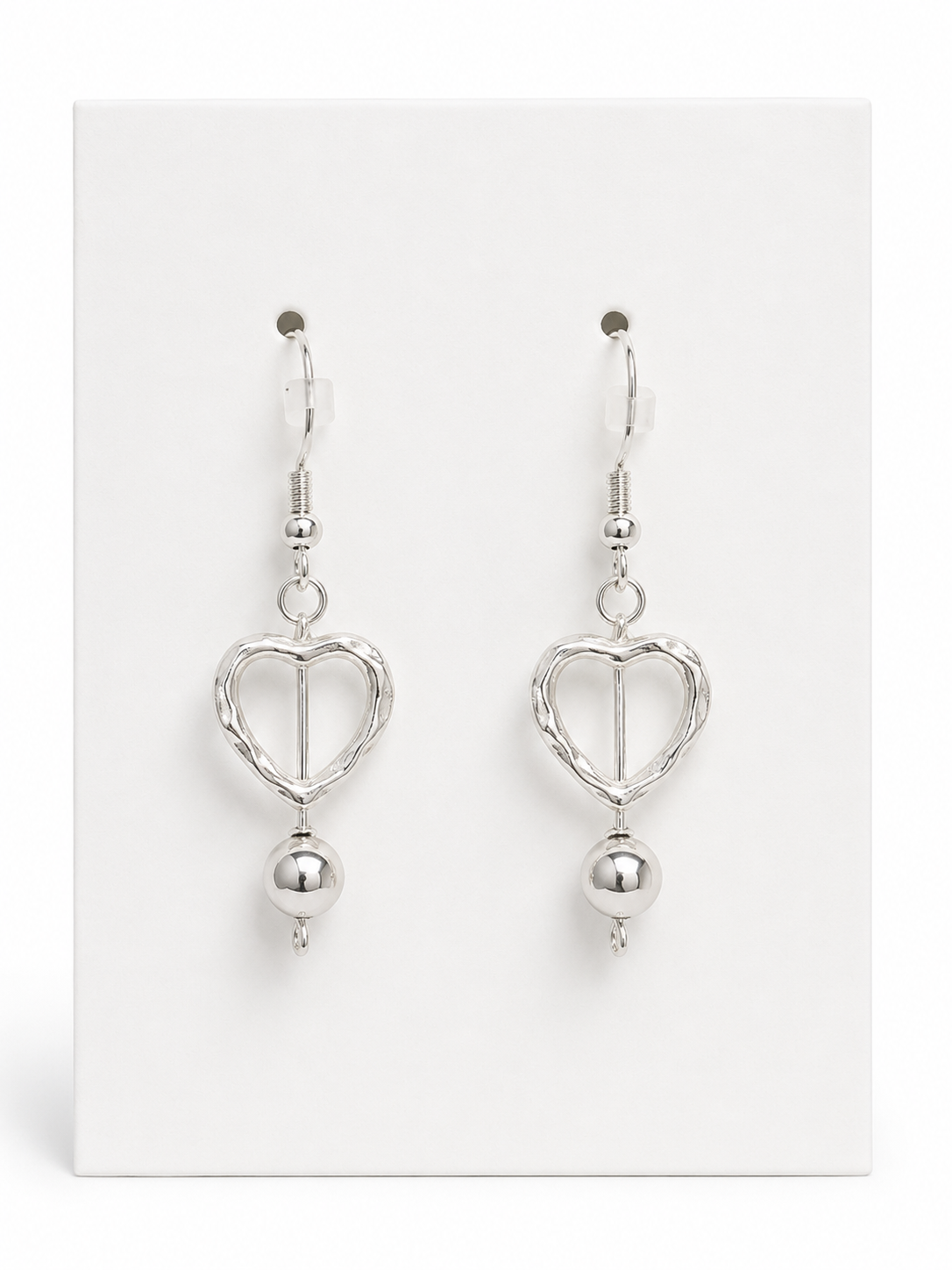Silver Heart Drop Earrings