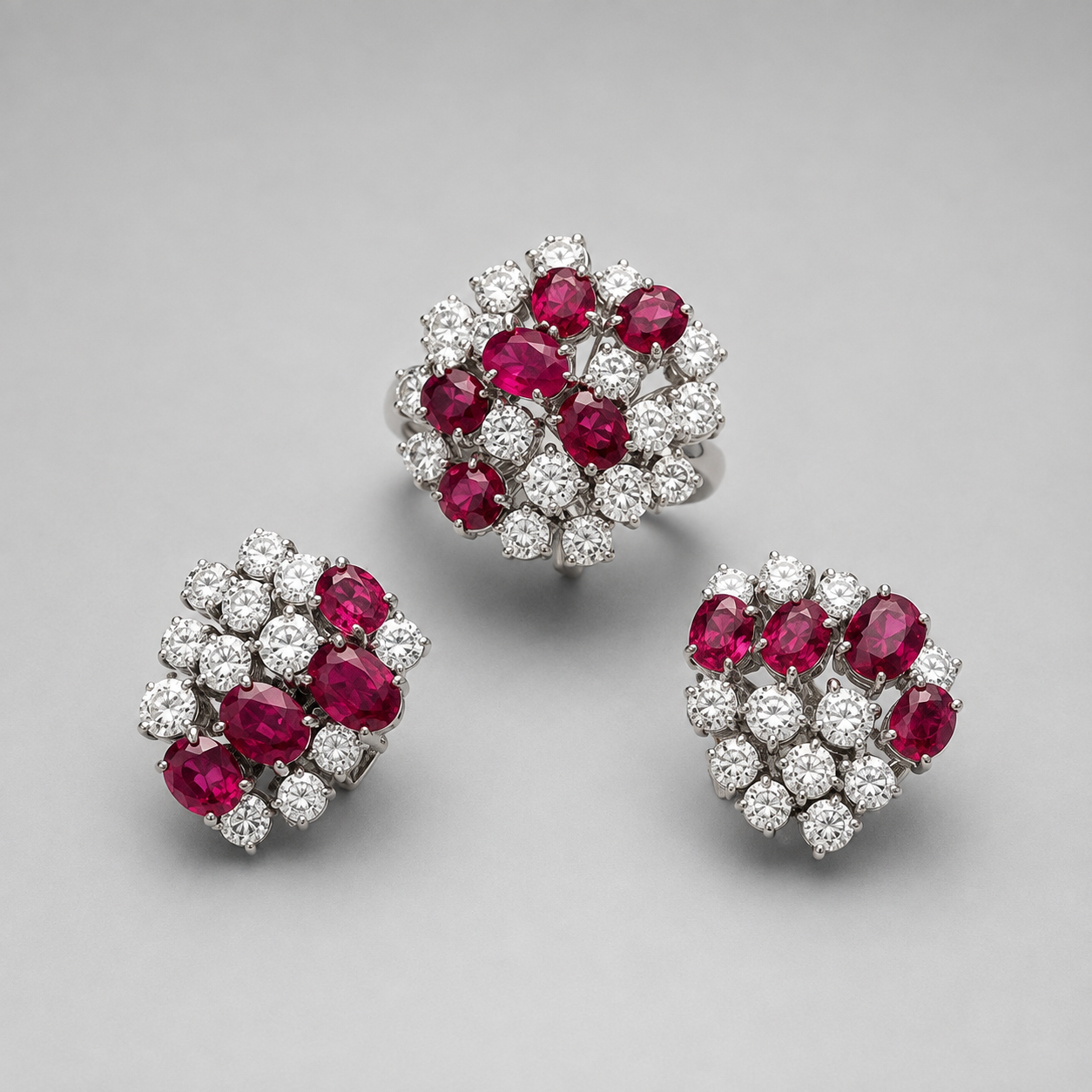 Antique Ruby and Diamond Earrings & Ring Suite