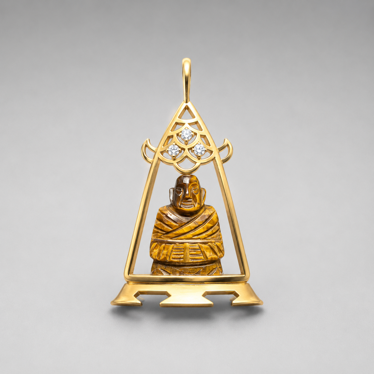 Cartier Pendant with diamonds and Tigers Eye Buddha Carving