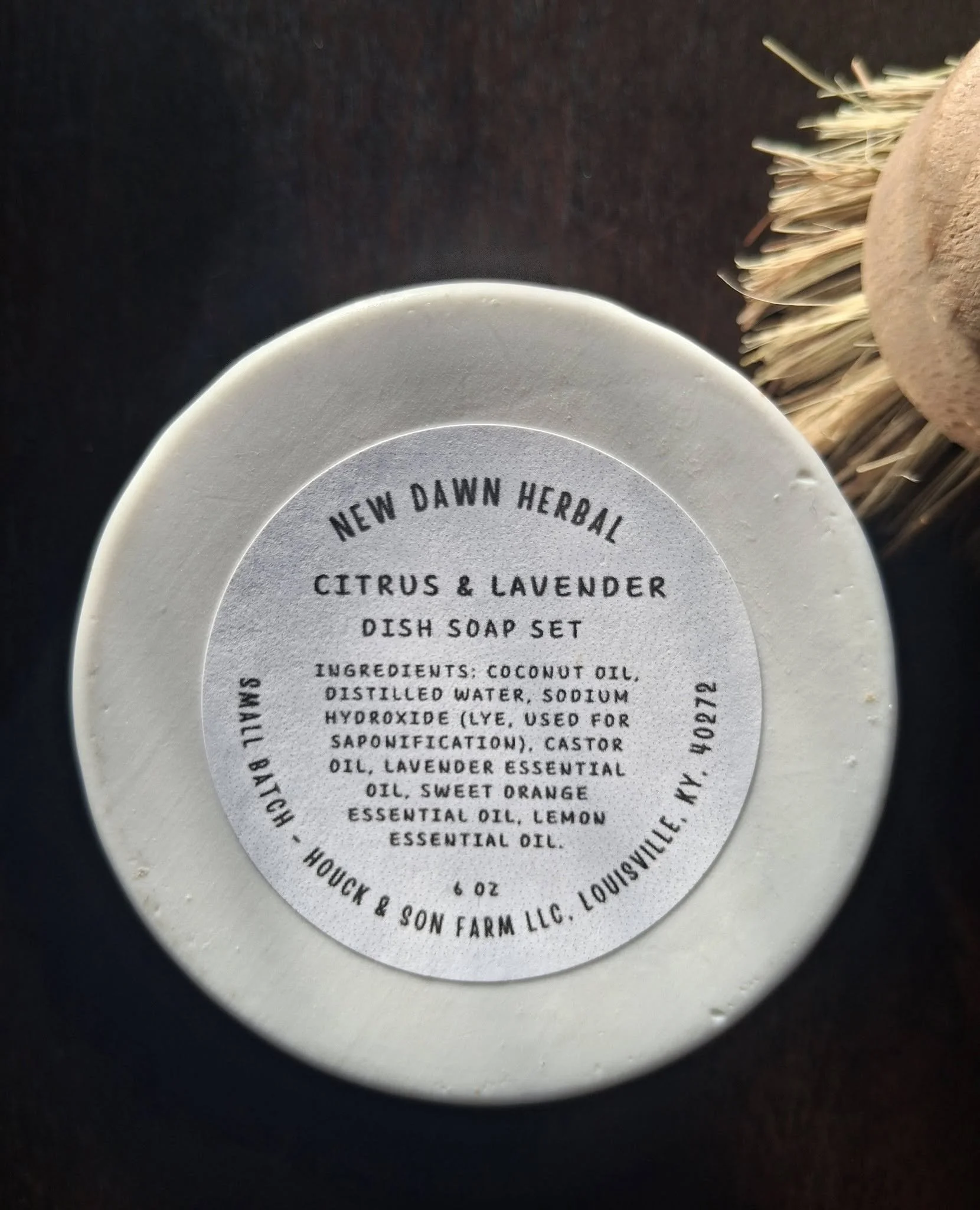 🌿 Zero Waste Dish Scrub Set — 6 oz Hot Process Soap + Bamboo Brush