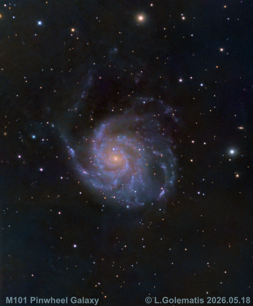 M101 OR NGC 5457 Pinwheel Galaxy (1336 Subs X 30 Sec Integration under Bortle 7). Captured 2026.05.18