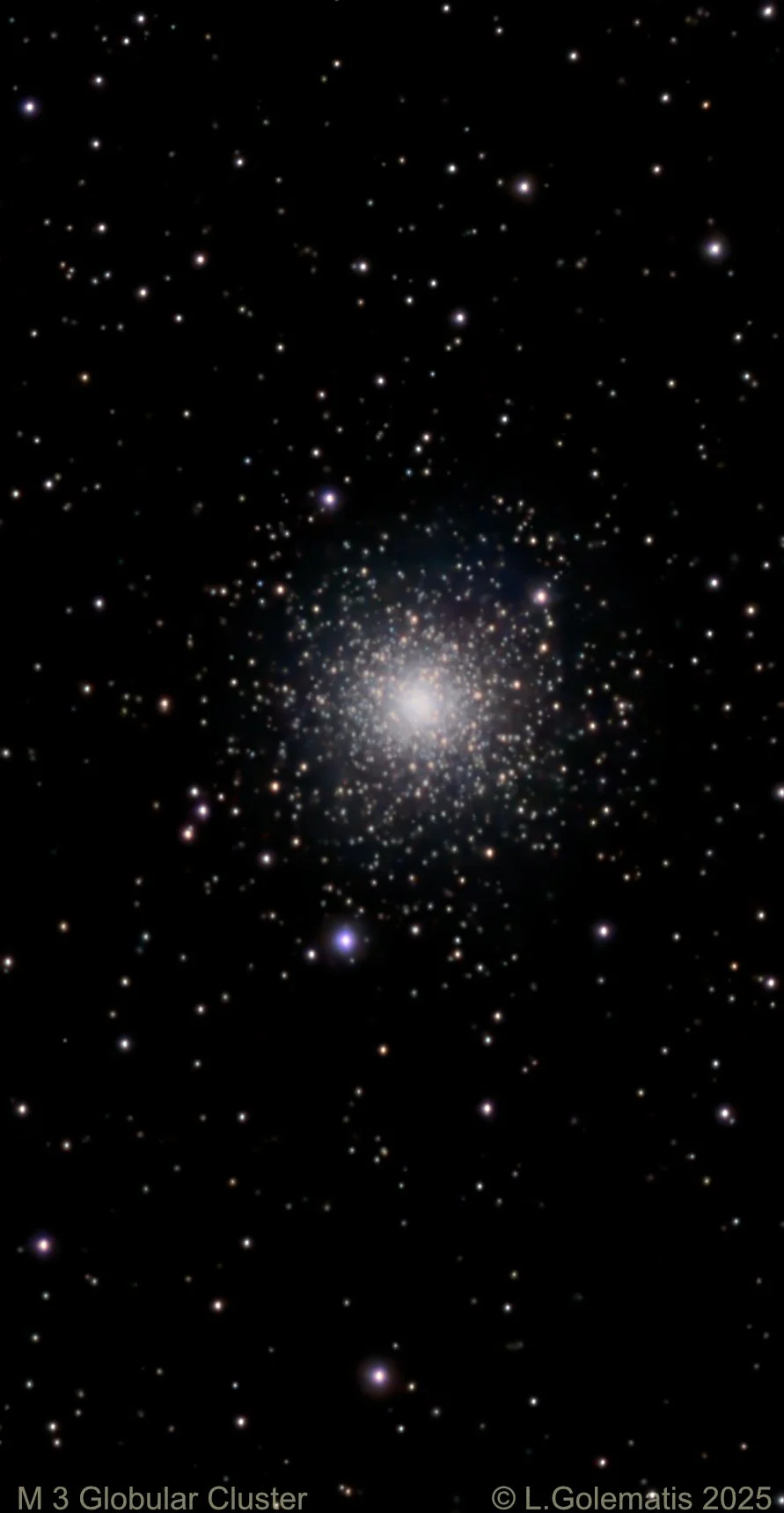 M3 Globular Star Cluster (252 Subs X 30 Sec. Integration under Bortle 7). Captured 2025.06.25