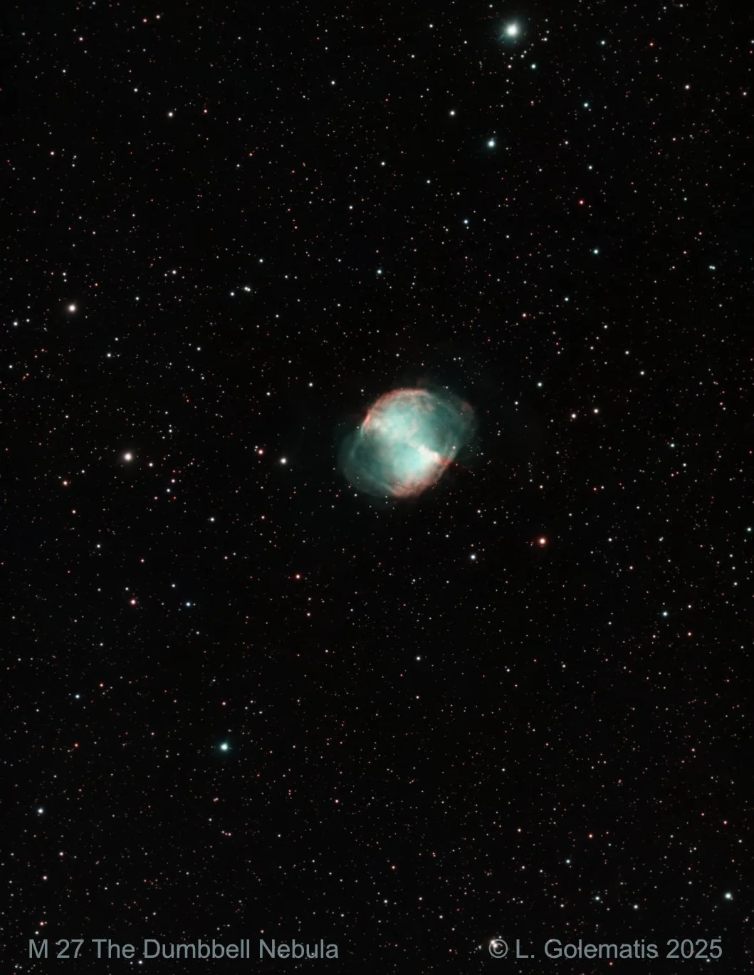 M27 Dumbell Nebula (680 Subs X 30 Sec. Integration). Captured 2025.07.21
